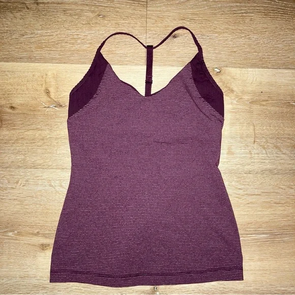 Lululemon Aphrodite Tank Tonka Stripe Bordeaux Drama / Heather’s Bordeaux Size 6 - Picture 3 of 12